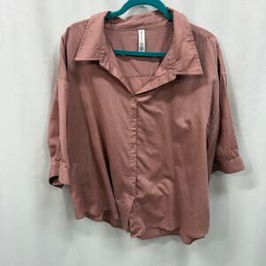 Athleta Cotton Dream Sleep Oversized Top Pink Button Up Gathered Sleeve XL